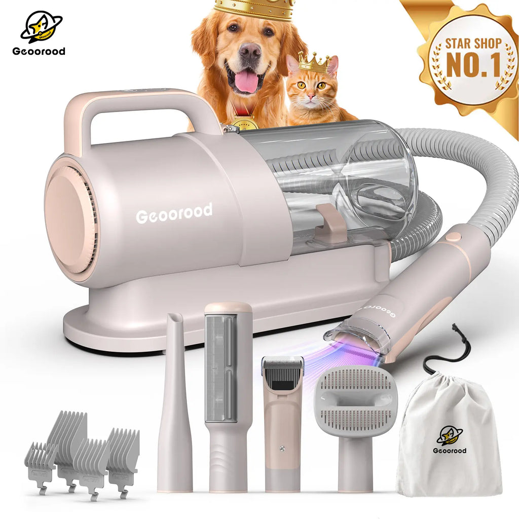 Geoorood Dog Grooming Vacuum Kit with 13000Pa Suction Power & 2.2L Dust Collection for Furry Animal Cleaning