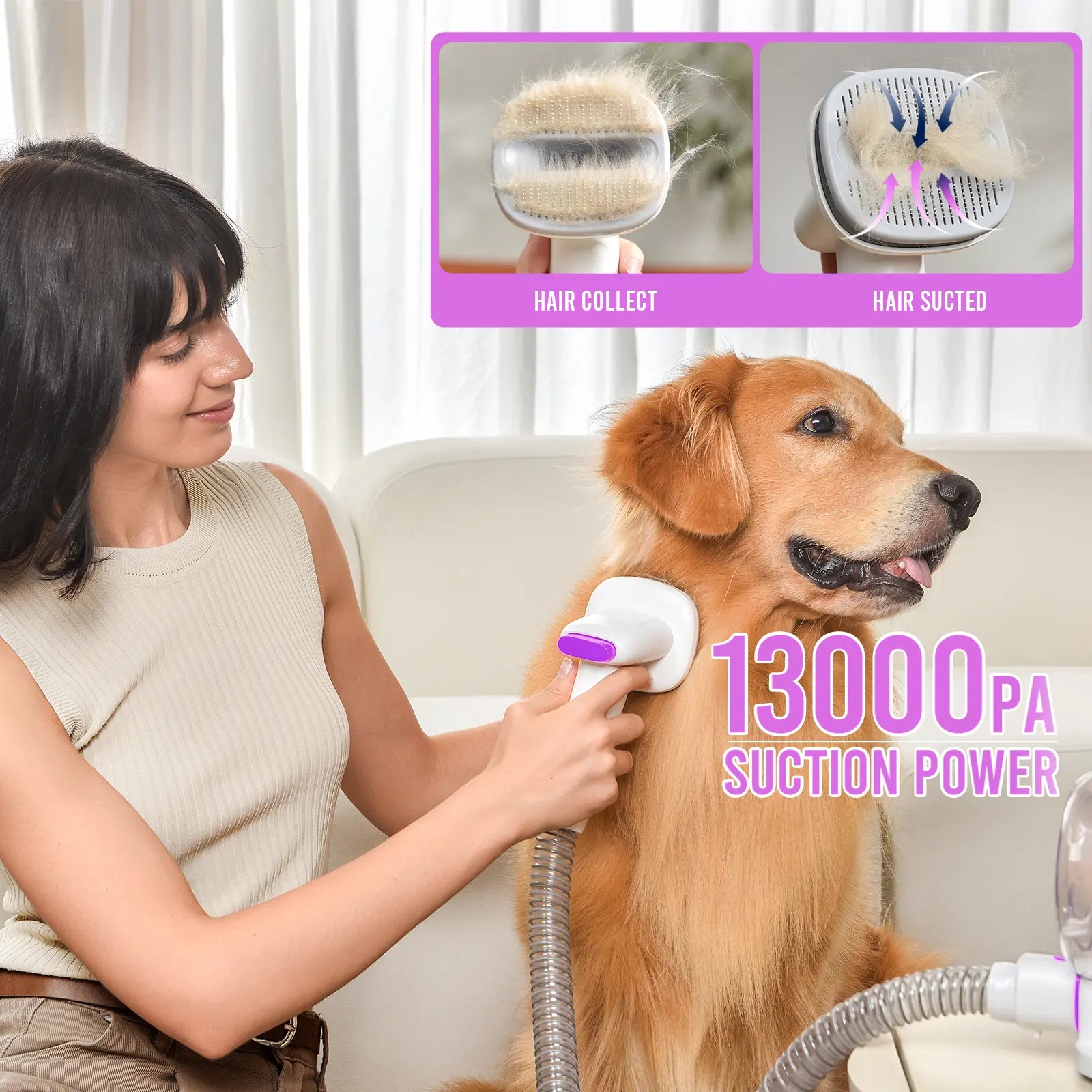 Geoorood Dog Grooming Vacuum Kit with 13000Pa Suction Power & 2.2L Dust Collection for Furry Animal Cleaning