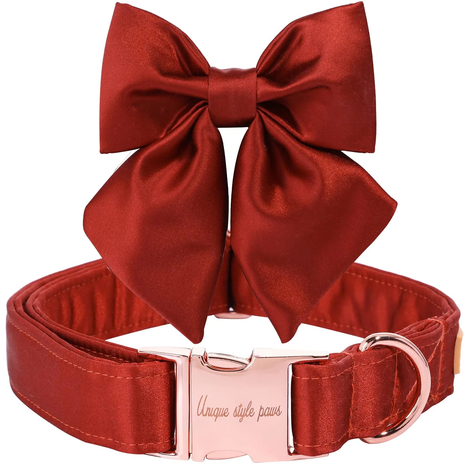 Unique Style Paws Silk Pink Dog Collar with Bow – Adjustable Durable Wedding Bowtie Collar for Small to Large Dogs