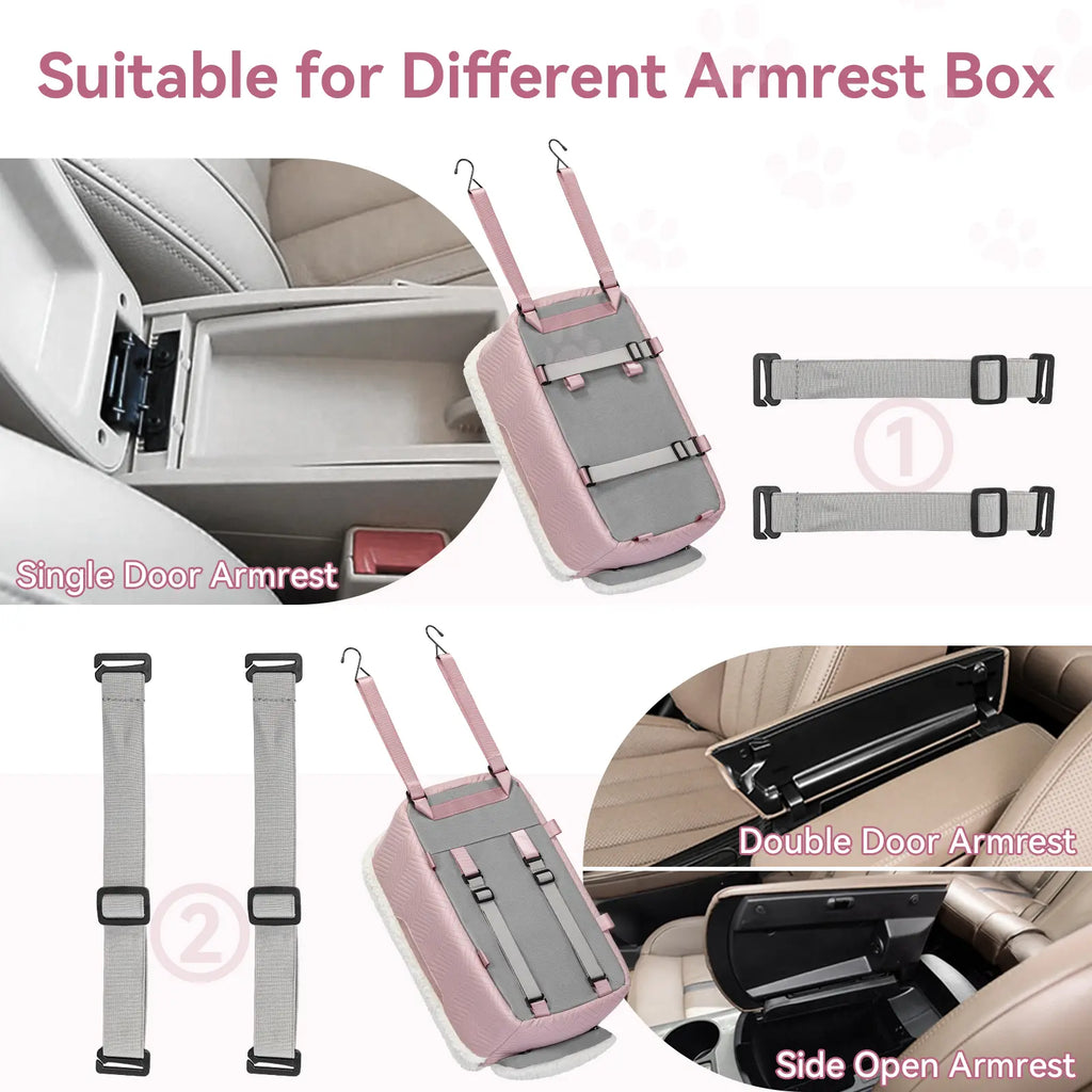 [5-Year Warranty] PETSFIT Cat Car Seat, Portable Console Dog Car Seat with Safe Protective Hooks, Luxury Pet Car Seat Includes Safety Leash and Storage Pocket for Pets up to 9 Lbs (Pink)