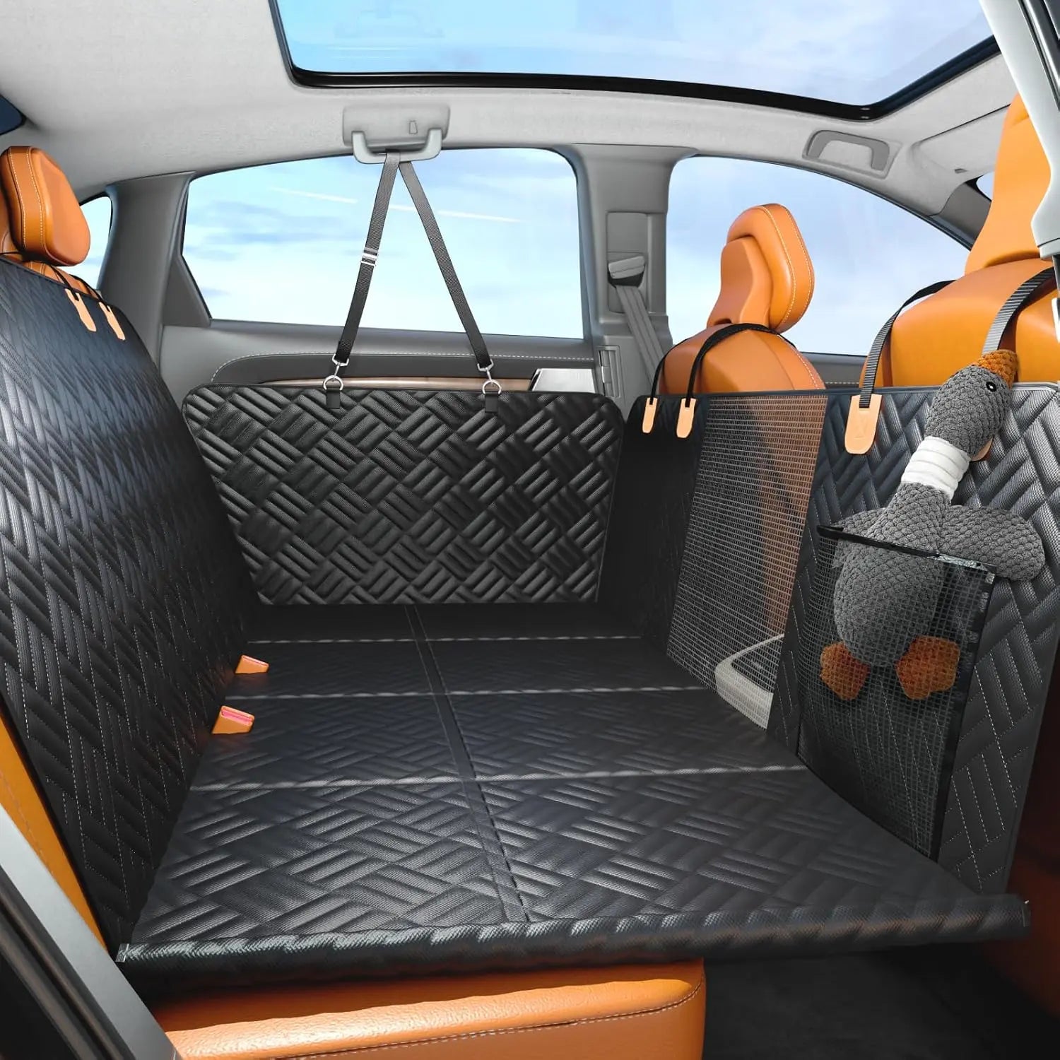 Dog Back Seat Extender - Waterproof Mesh Platform for Cars, Trucks, Suvs - with Storage Pockets and Door Covers (Black),Pet Supplies,Fathersdaygifts