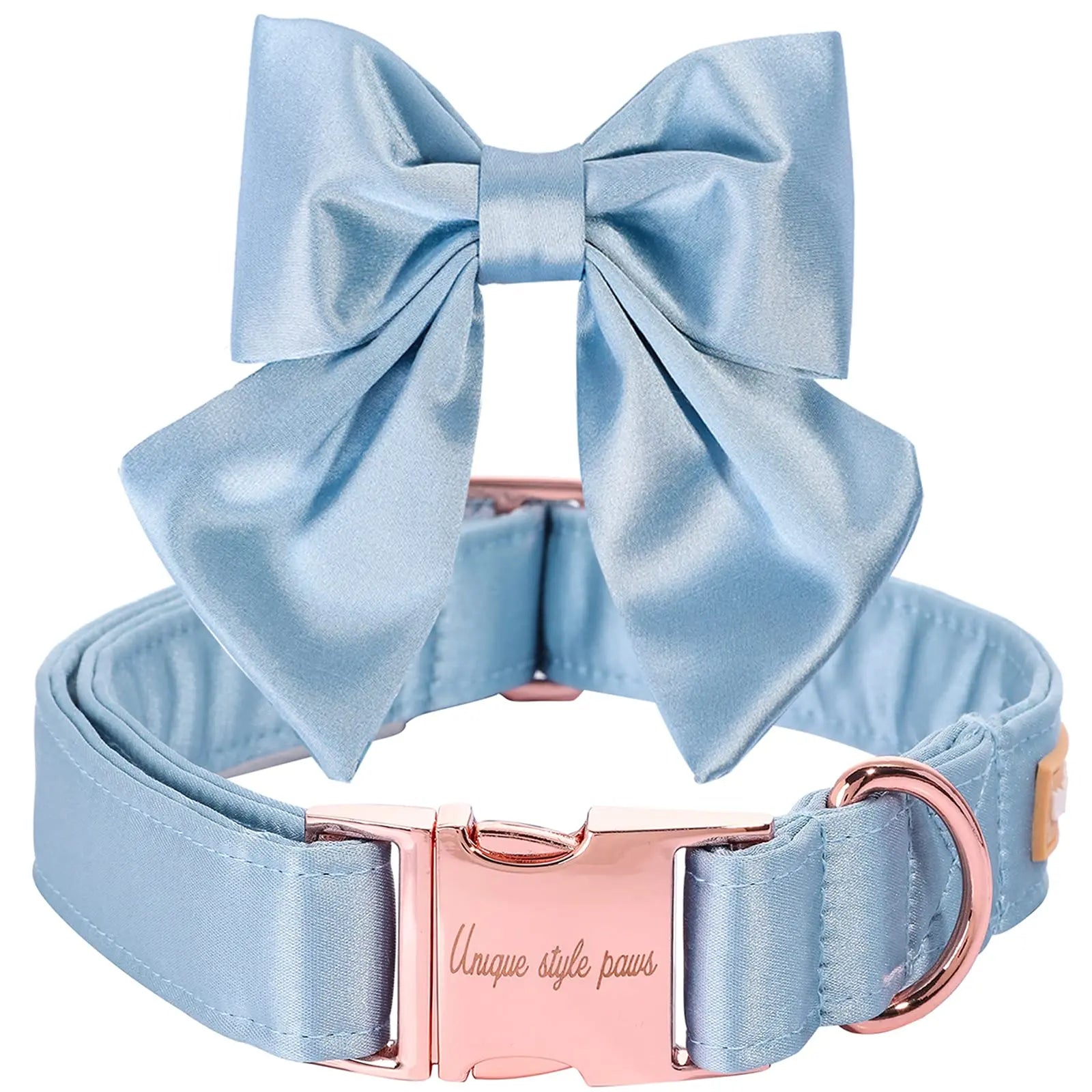 Unique Style Paws Silk Pink Dog Collar with Bow – Adjustable Durable Wedding Bowtie Collar for Small to Large Dogs