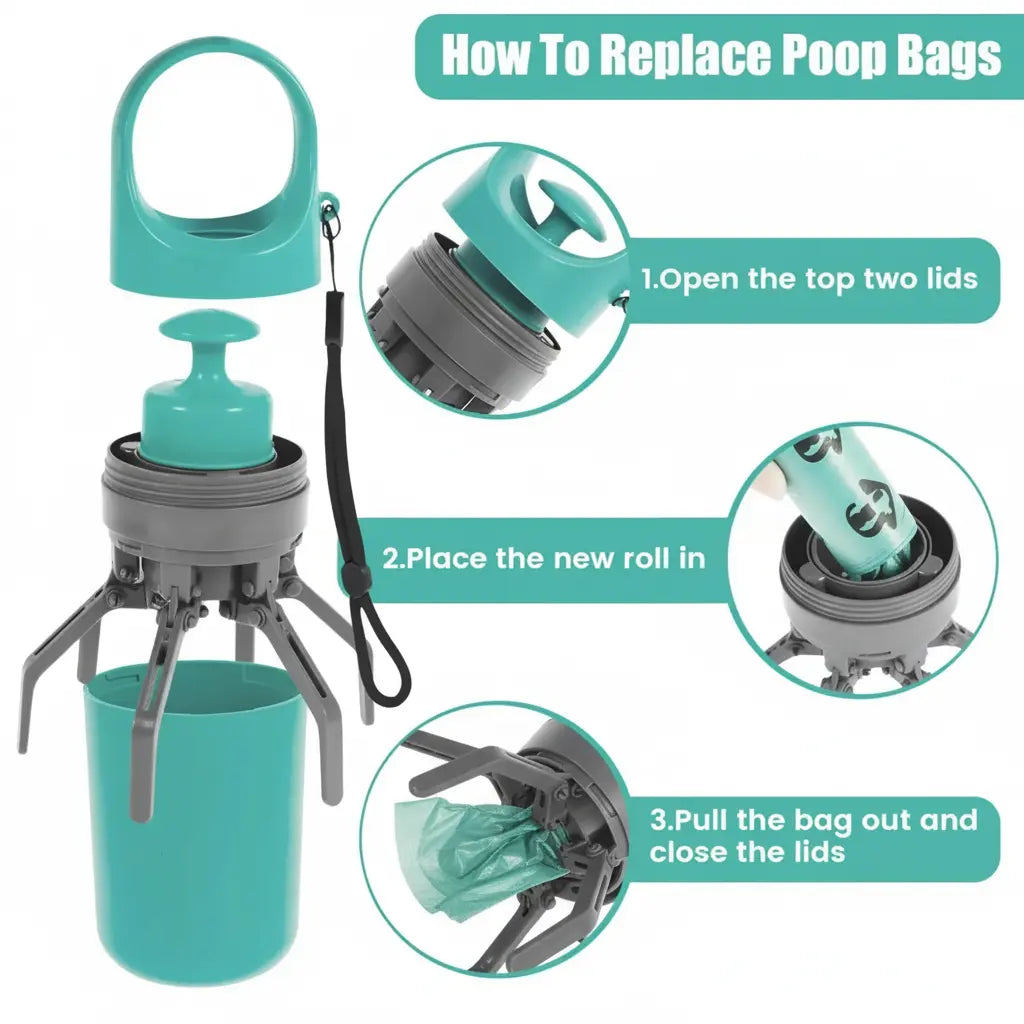 UFORU Portable Pet Poop Scooper with 6 Count Dog Waste Bag Holder & Dispenser for Outdoor Use Compact Design Essential Pet Supplies