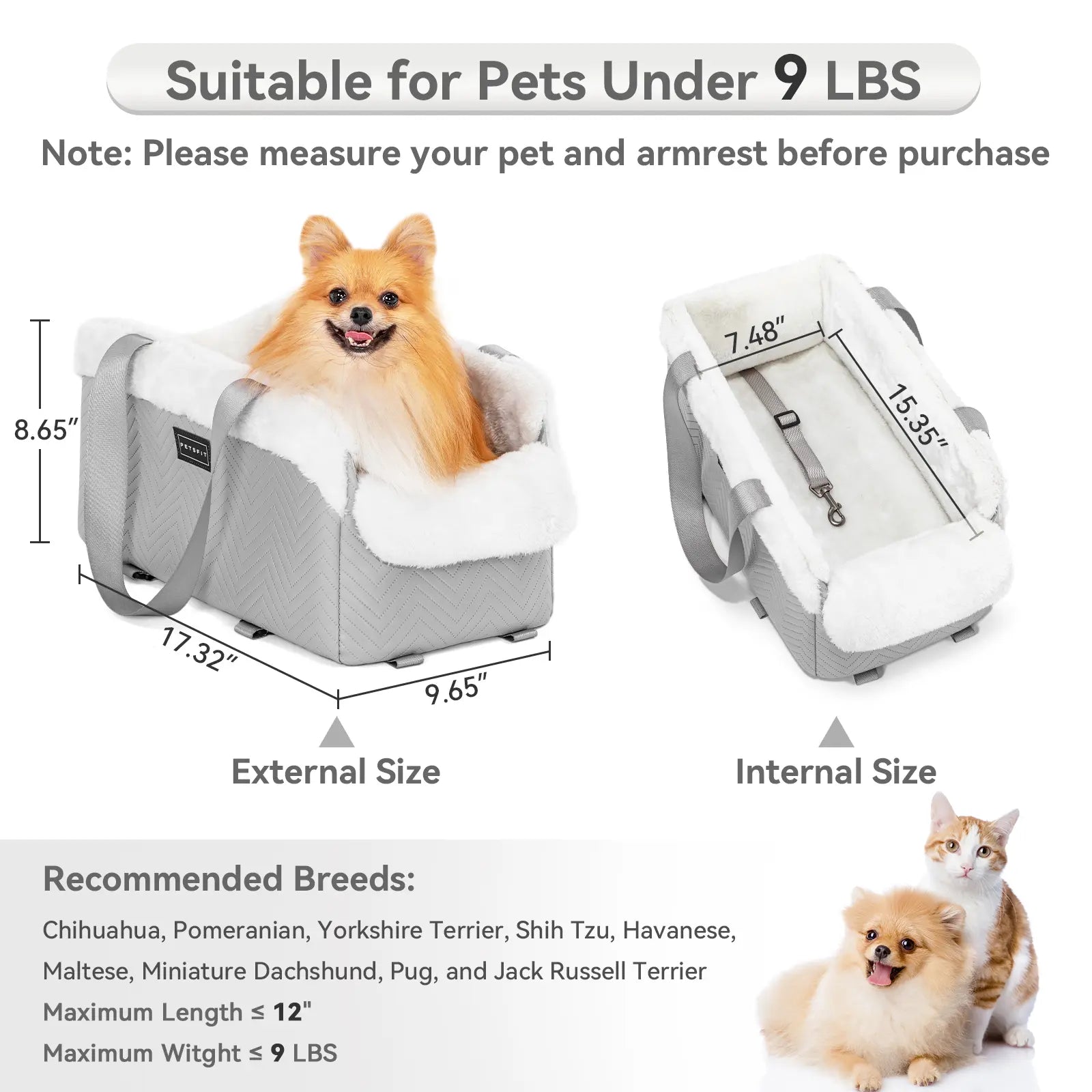 [5-Year Warranty] PETSFIT Cat Car Seat, Portable Console Dog Car Seat with Safe Protective Hooks, Luxury Pet Car Seat Includes Safety Leash and Storage Pocket for Pets up to 9 Lbs (Pink)