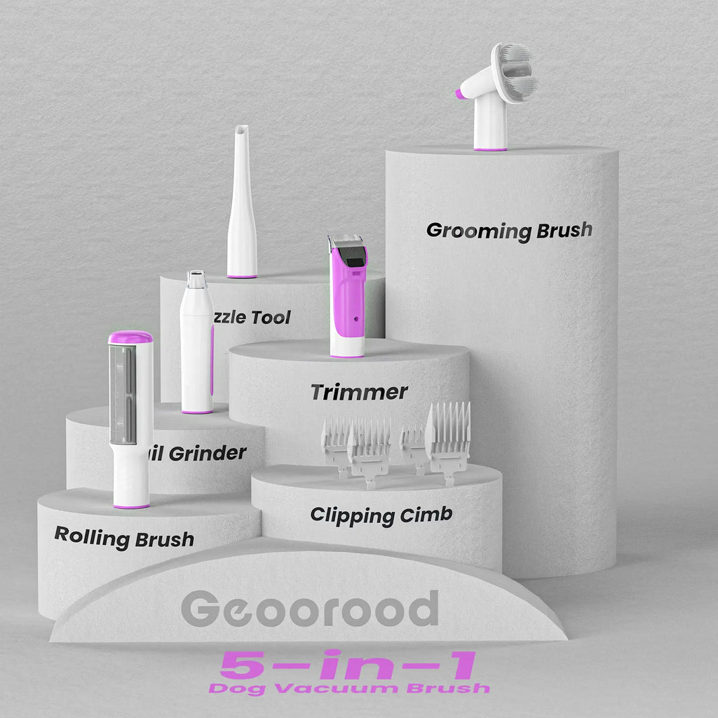 Geoorood Dog Grooming Vacuum Kit with 13000Pa Suction Power & 2.2L Dust Collection for Furry Animal Cleaning