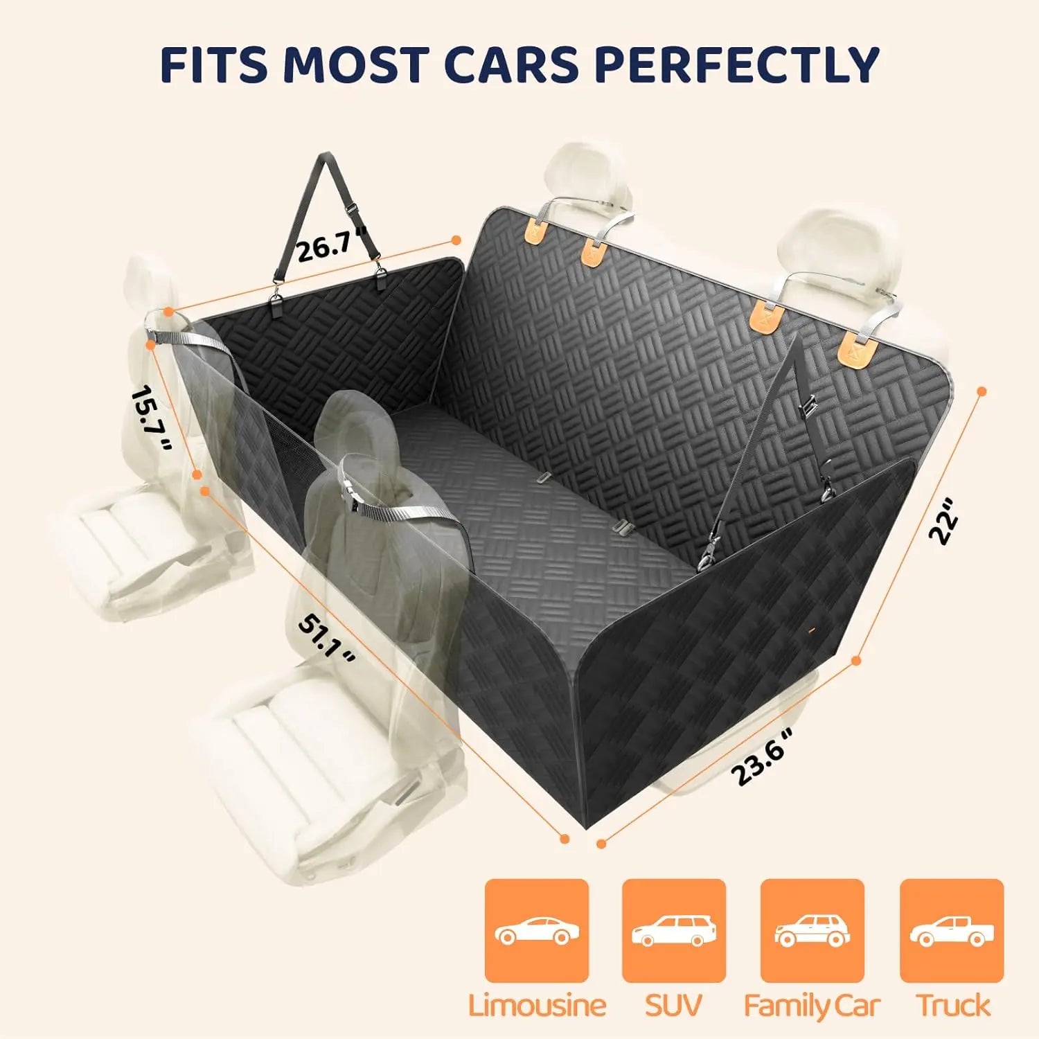 Dog Back Seat Extender - Waterproof Mesh Platform for Cars, Trucks, Suvs - with Storage Pockets and Door Covers (Black),Pet Supplies,Fathersdaygifts
