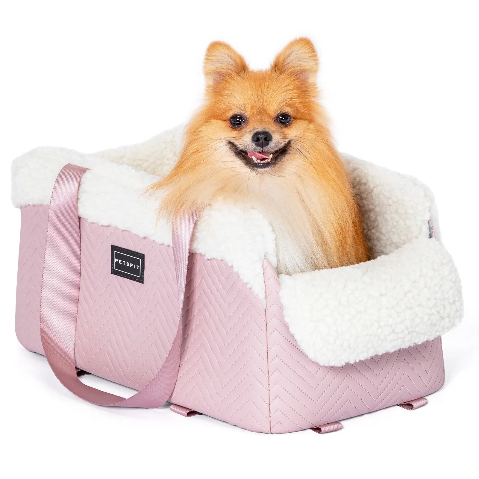 [5-Year Warranty] PETSFIT Cat Car Seat, Portable Console Dog Car Seat with Safe Protective Hooks, Luxury Pet Car Seat Includes Safety Leash and Storage Pocket for Pets up to 9 Lbs (Pink)