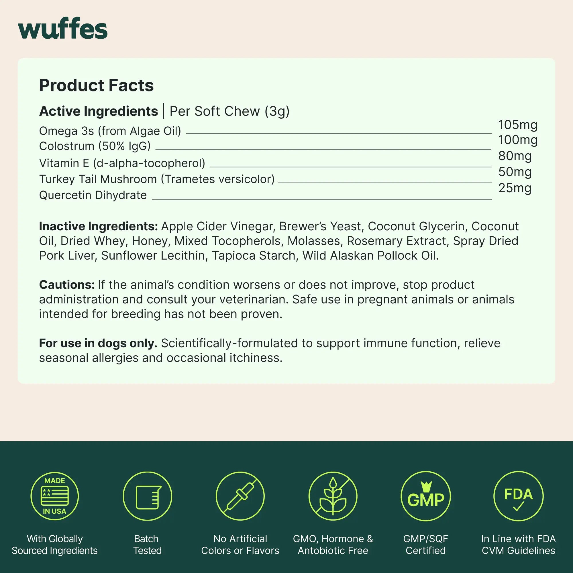 Wuffes Allergy & Itch Chews for Dogs - Skin & Immune Support Supplement for Seasonal Allergies & Itch Relief - All Breeds & Ages - MADE in USA -