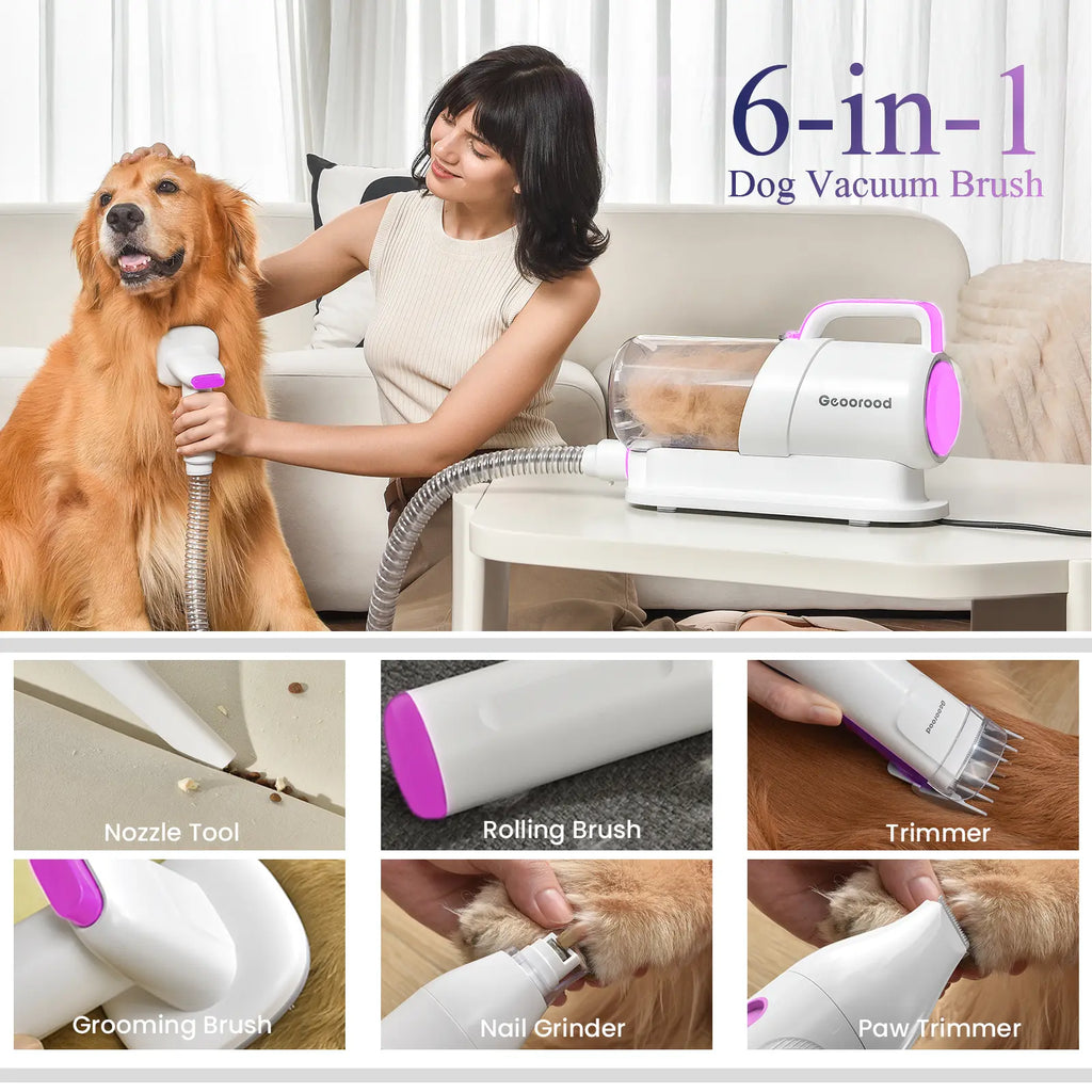 Geoorood Dog Grooming Vacuum Kit with 13000Pa Suction Power & 2.2L Dust Collection for Furry Animal Cleaning