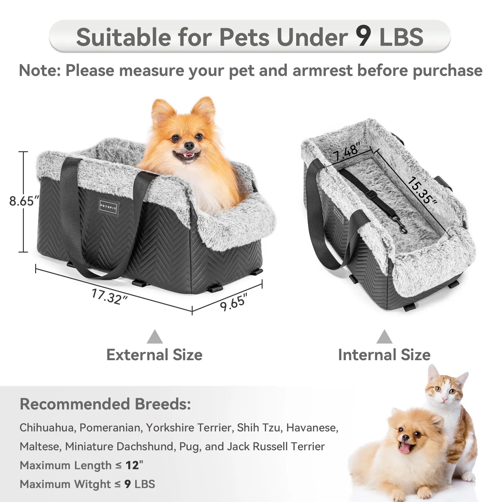 [5-Year Warranty] PETSFIT Cat Car Seat, Portable Console Dog Car Seat with Safe Protective Hooks, Luxury Pet Car Seat Includes Safety Leash and Storage Pocket for Pets up to 9 Lbs (Pink)