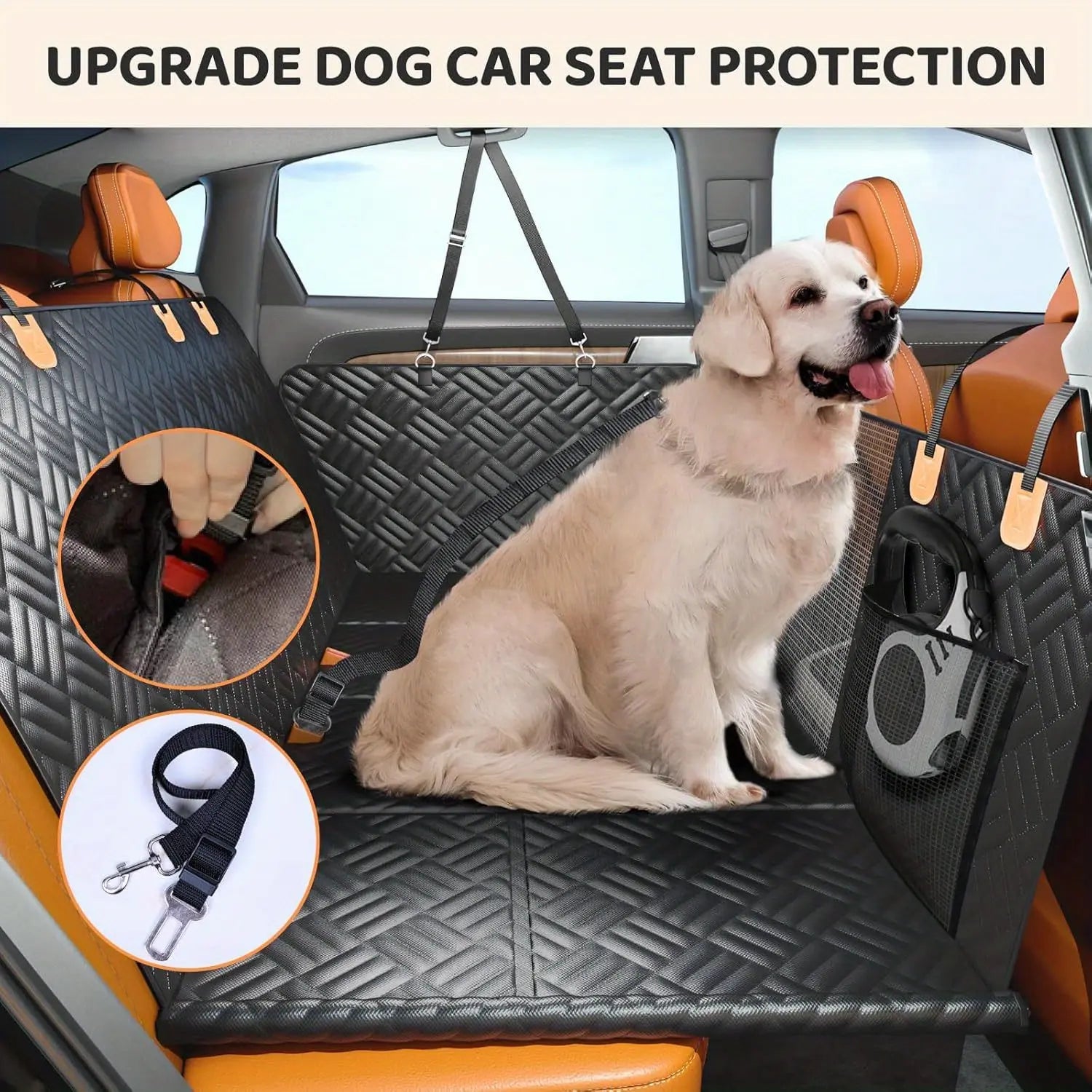 Dog Back Seat Extender - Waterproof Mesh Platform for Cars, Trucks, Suvs - with Storage Pockets and Door Covers (Black),Pet Supplies,Fathersdaygifts
