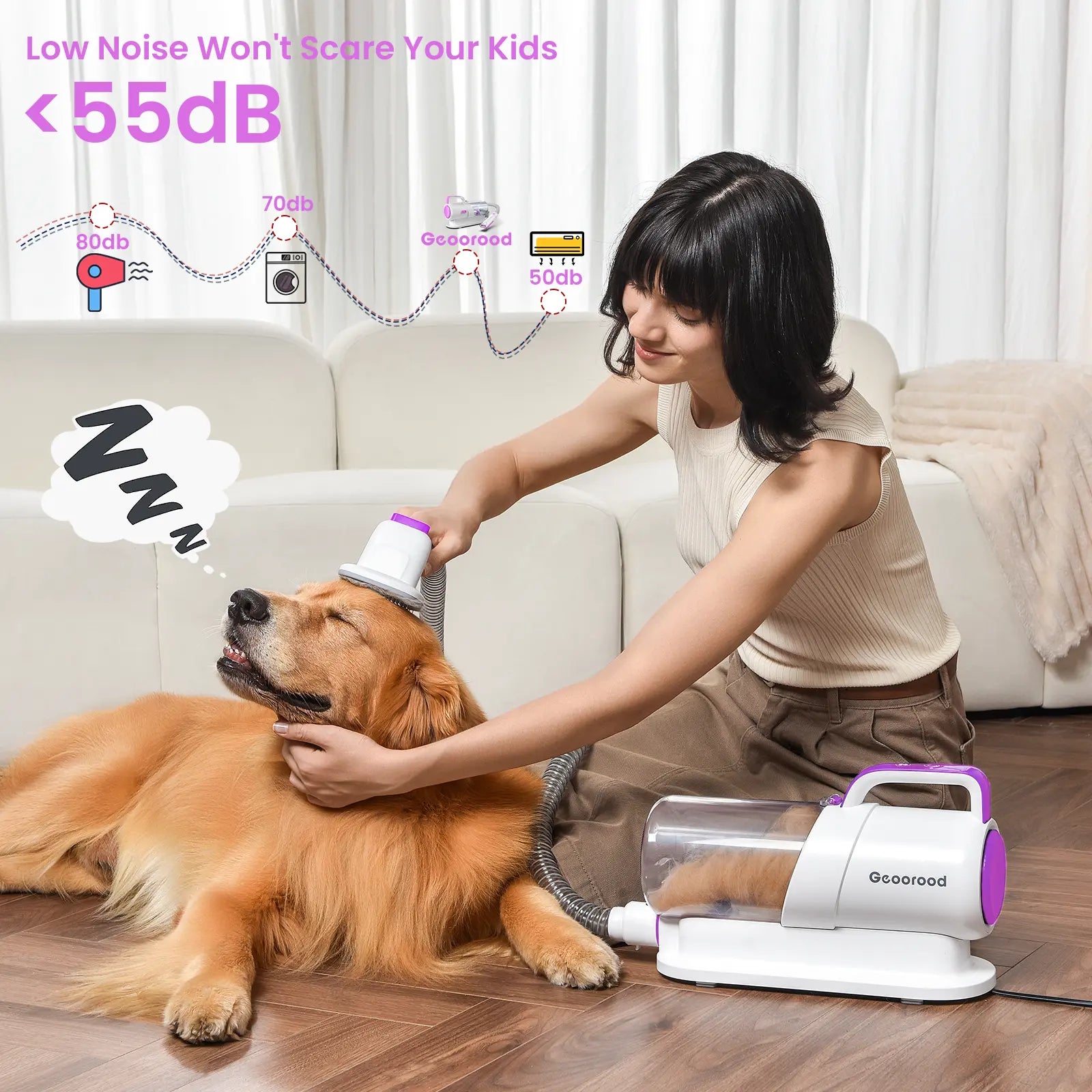 Geoorood Dog Grooming Vacuum Kit with 13000Pa Suction Power & 2.2L Dust Collection for Furry Animal Cleaning