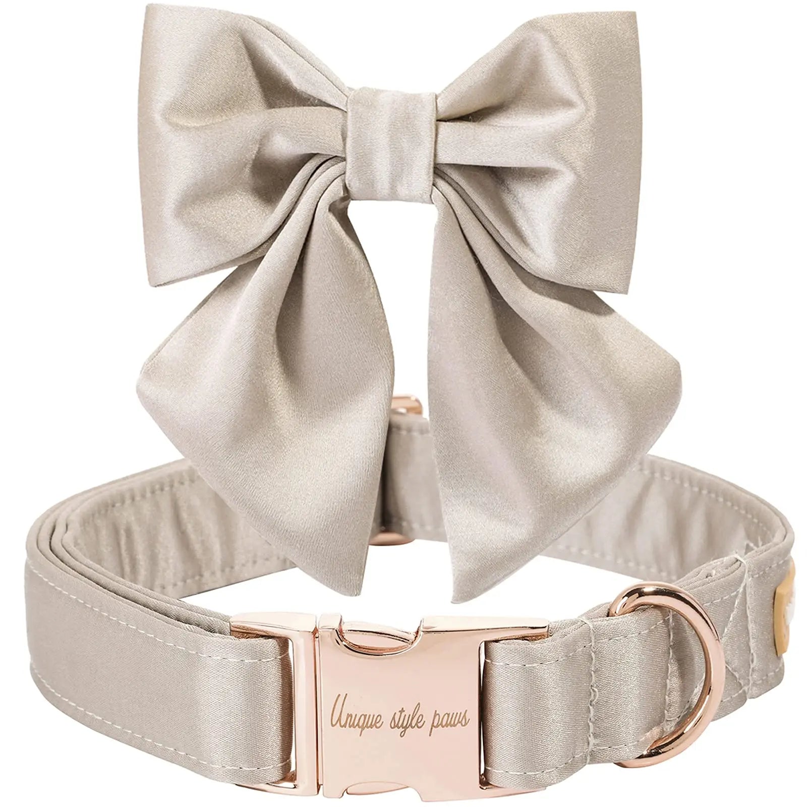 Unique Style Paws Silk Pink Dog Collar with Bow – Adjustable Durable Wedding Bowtie Collar for Small to Large Dogs